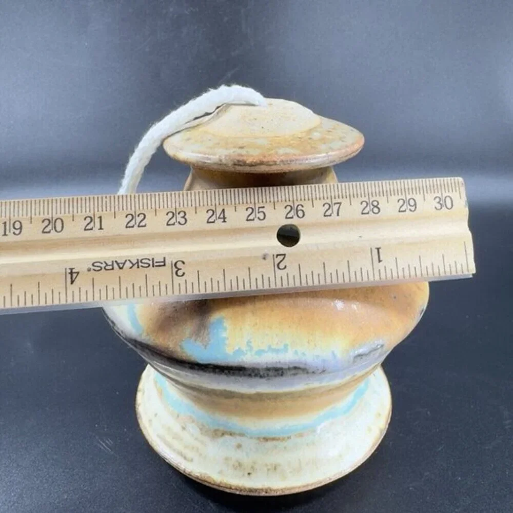 Vintage Hand Made Studio Pottery Oil Lamp Stoneware New Artist‎ Signed Pottery